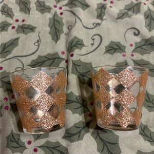 Gold Diamond Pattern Glass Candle Holders